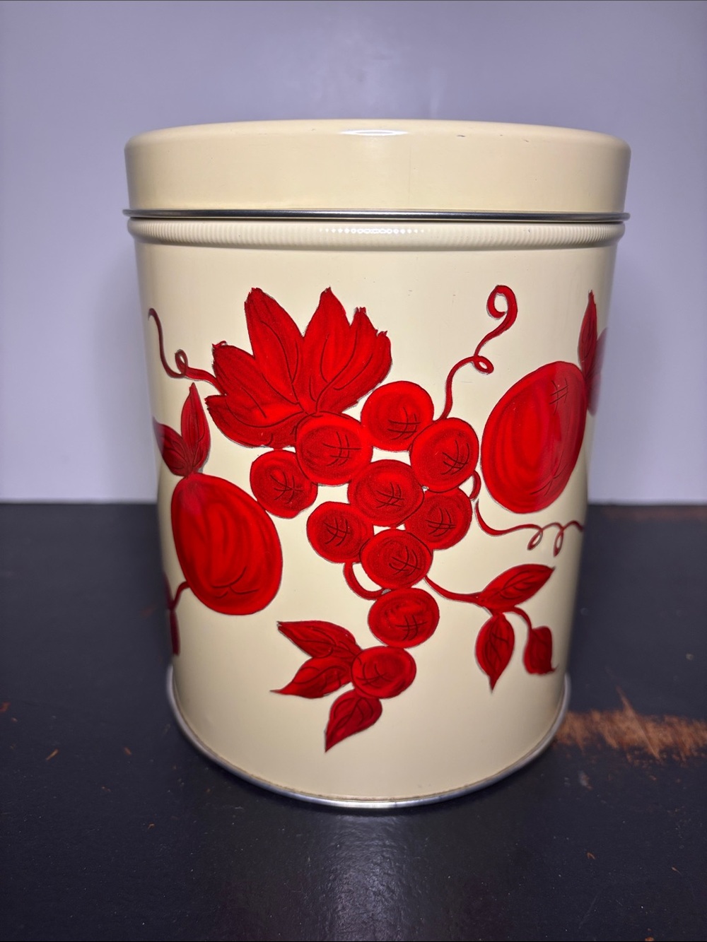 Vintage MCM 1950’s Decoware Kitchen Canisters with Red Fruit